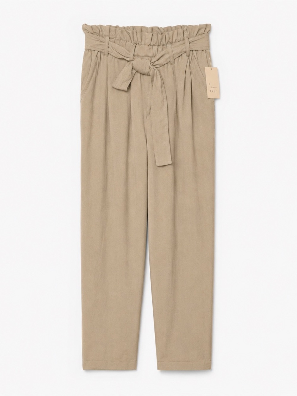 A New Day Women's Beige Casual Tie Waist Pants Pockets Solid Rayon Polyester NWT